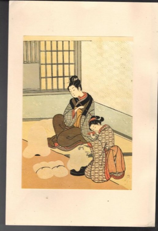 Vintage Japanese print: EightParlor Views-Evening Snowon a Lacquered tub