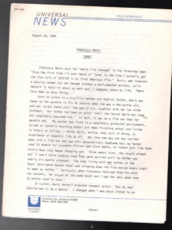 DUNE3 Bios from 1984 film:Universal News.