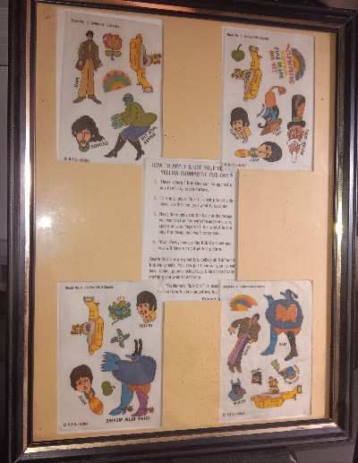 Vintage 1968 Beatles Yellow Submarine Rub-offs Nabisco Cereal Hasbro, Framed